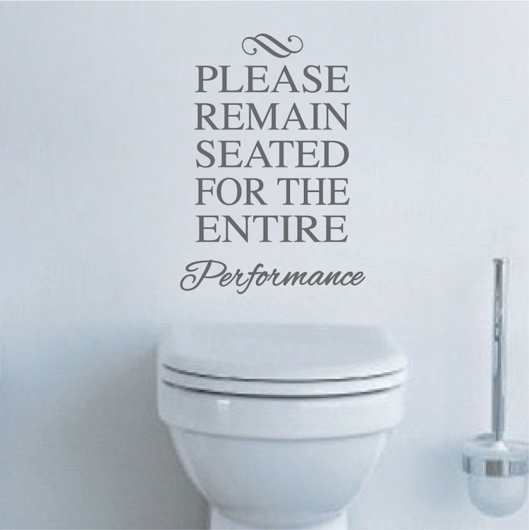 Funny Toilet Vinyl Decal Sticker, Sit Down During Performance Bathroom Decal 46l