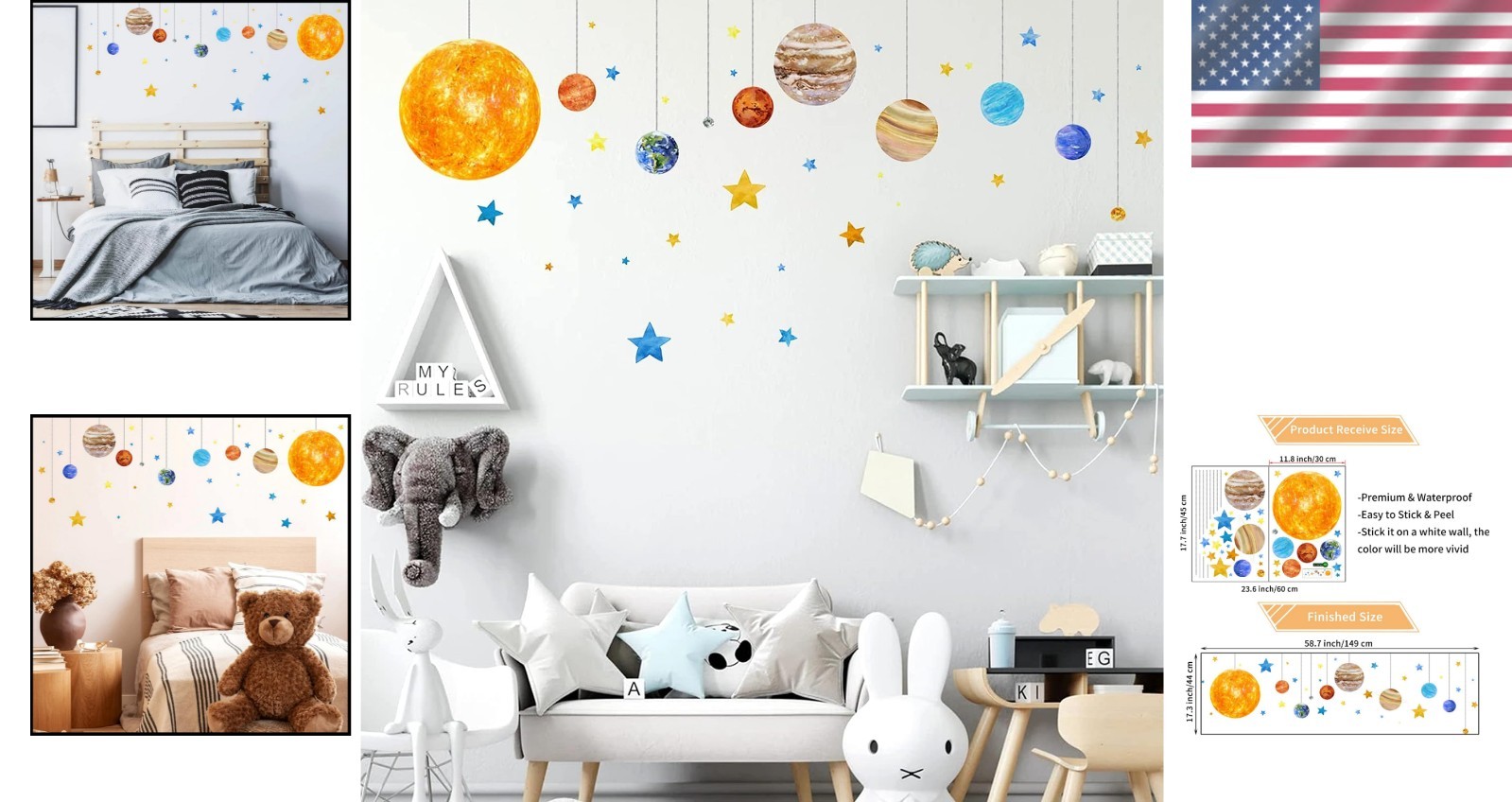 Space Wall Decals for Kids Planet Stars Solar System Kids Room Decor