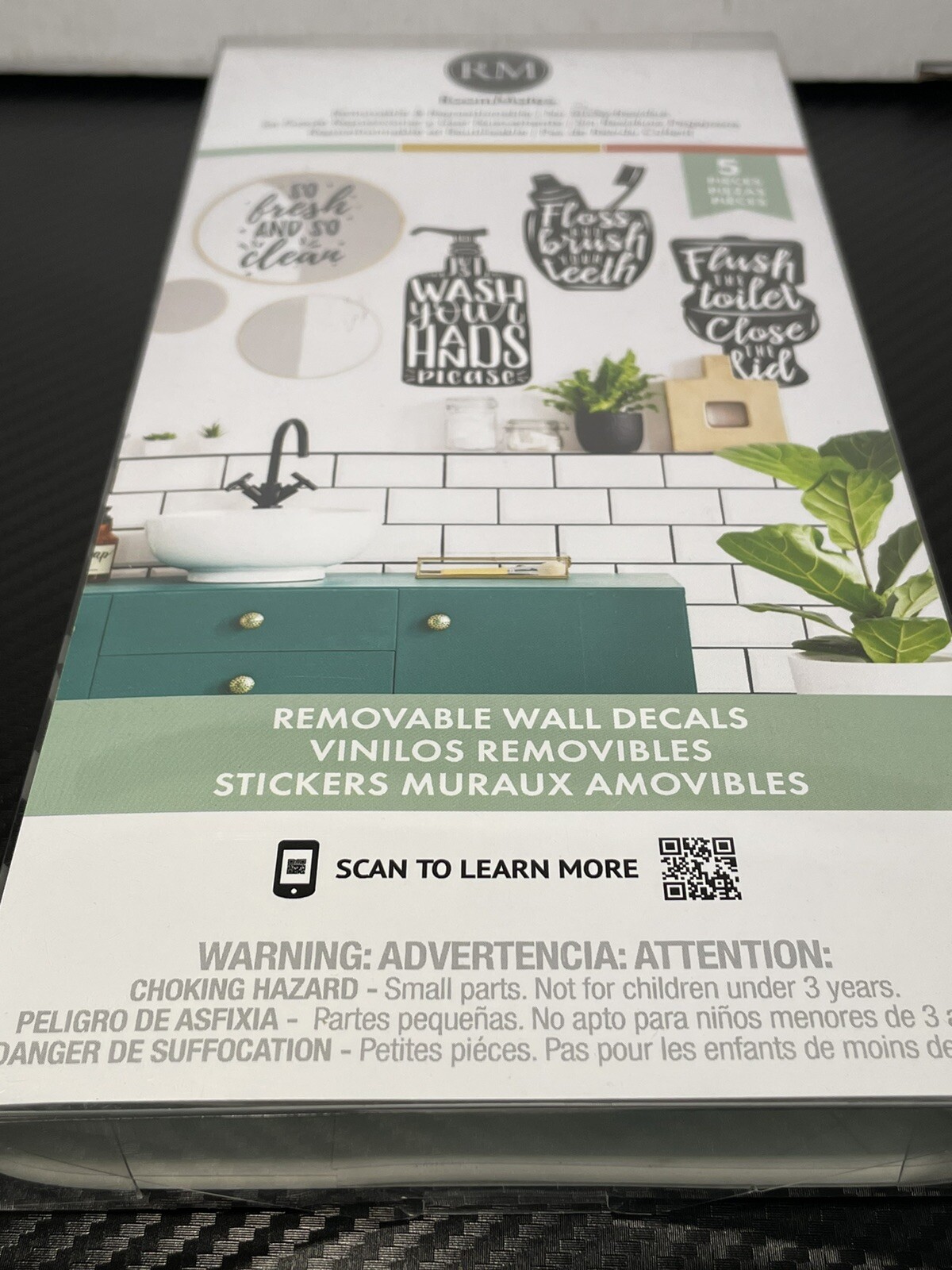 Roommates Wash Your Hands Black Quote Peel & Stick Vinyl Wall Decals New