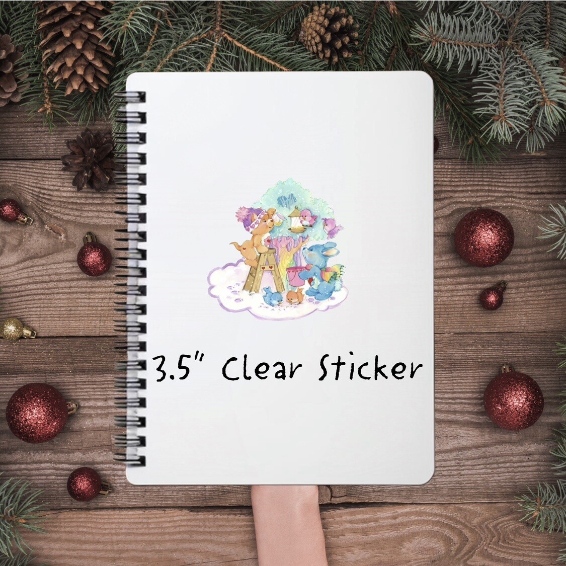 Care Bears Sticker SET OF 5, Clear Decals 3.5” Bear Cousins Christmas Series 2