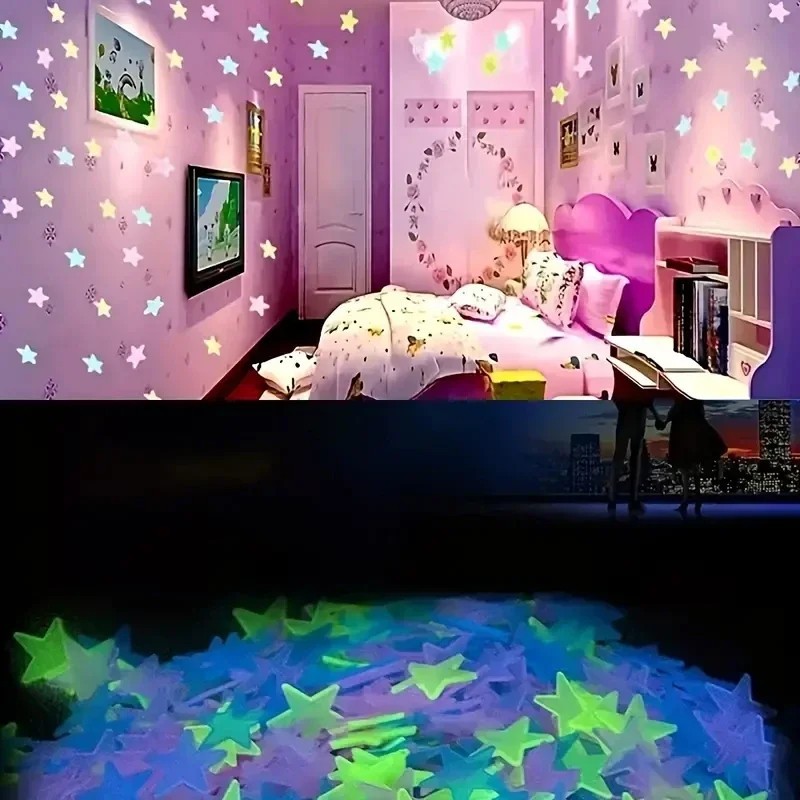 3D Luminous Glow In The Dark Fluorescent Decals Star Wall Stickers