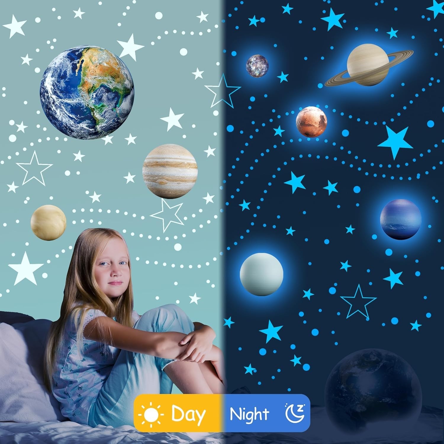 Glow in The Dark Stars Solar System Wall Decals, The Earth Wall Stickers for …