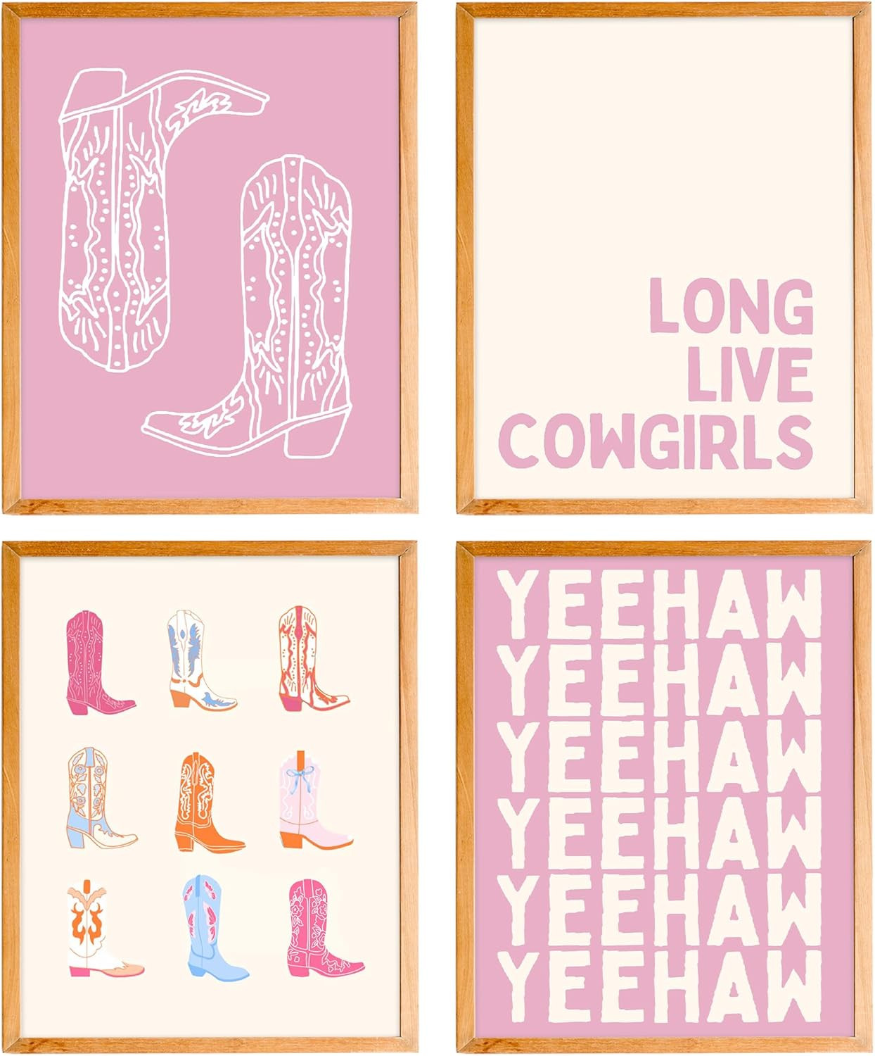 Pink Preppy Western Long Live Cowgirls Boot Wall Art Room Decor,Trendy Cowgirl Y