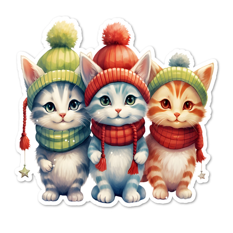 Christmas Kittens, Vinyl Sticker, Water Resistant, Scrapbooking, Laptop, 2 Sizes