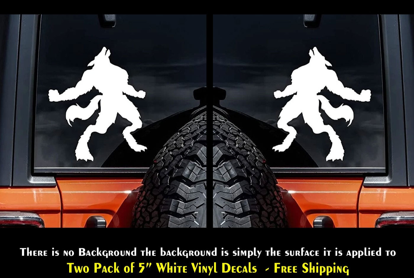 Werewolf Howling Two 5" White Vinyl Decals Vehicle Windows Any Flat Surface