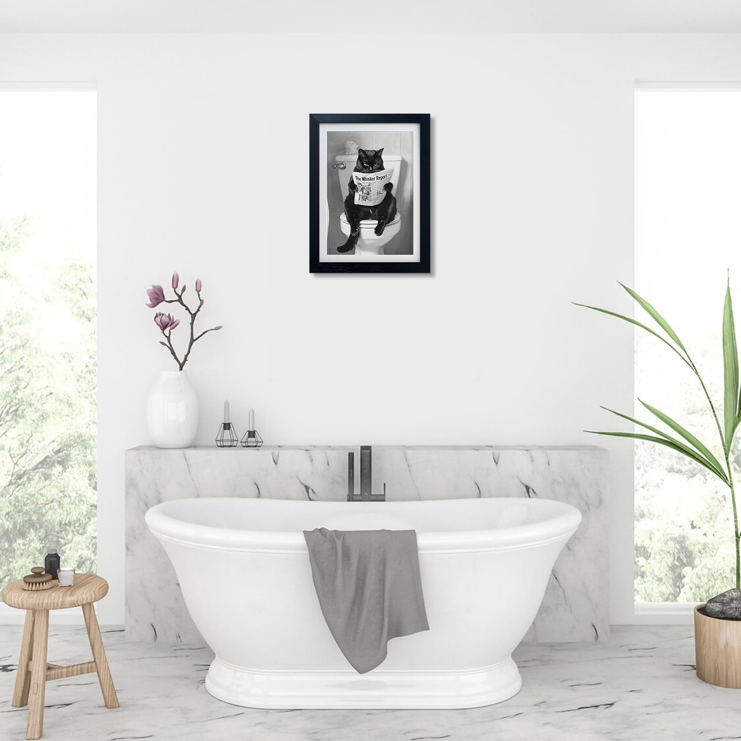 Black Cat Bathroom Wall Art Black and White Cat on Toilet Picture Wall Decor …