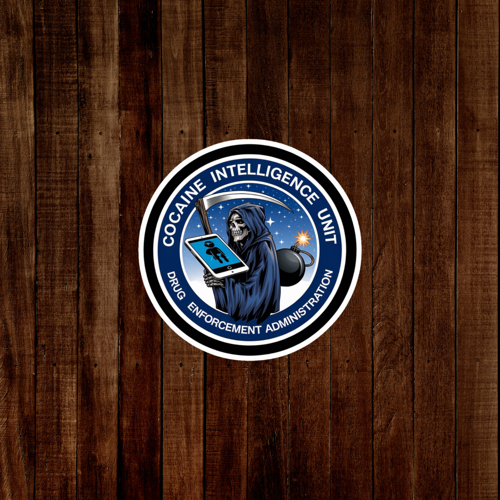 Cocaine Intelligence Unit DEA Funny Satirical Grim Reaper Sticker #2739