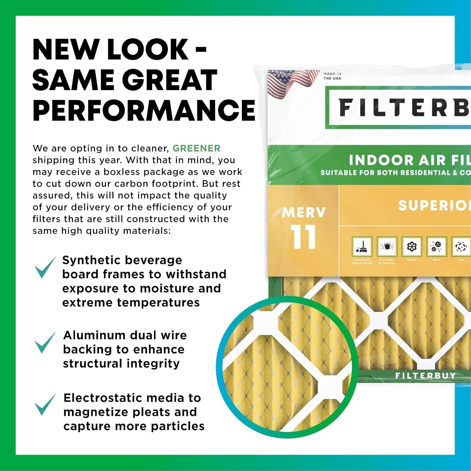 16X20X1 Air Filter MERV 11 Superior Pet & Allergy Defense (4-Pack), Electrostati