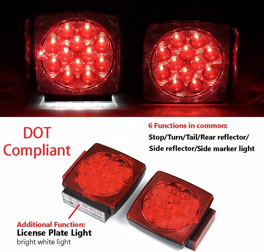 12V Submersible LED Trailer Tail Light Kit for under 80 Inch Boat Utility
