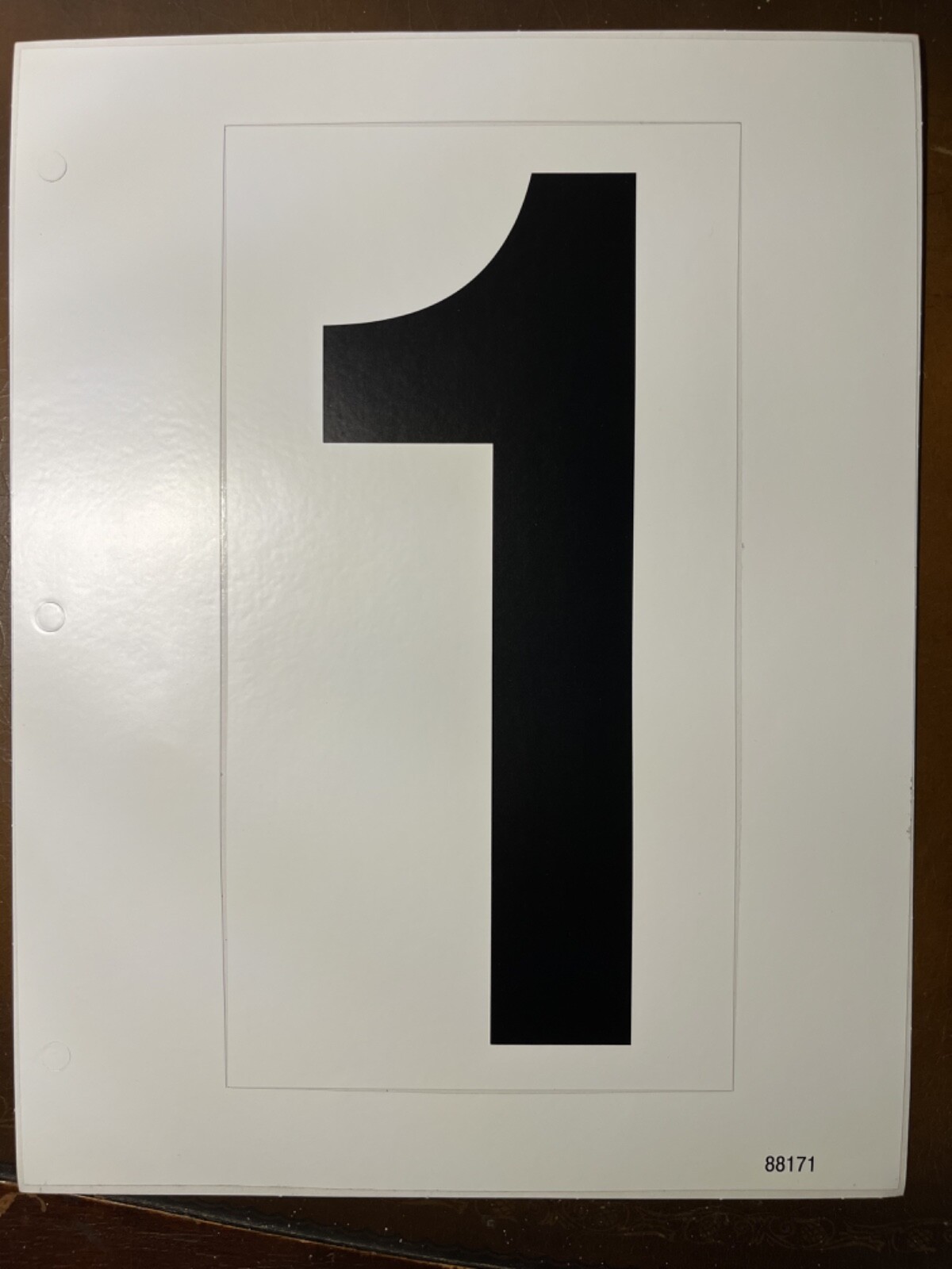 #1 Vinyl Number Sticker Large 9" x 5" black on white for outdoor