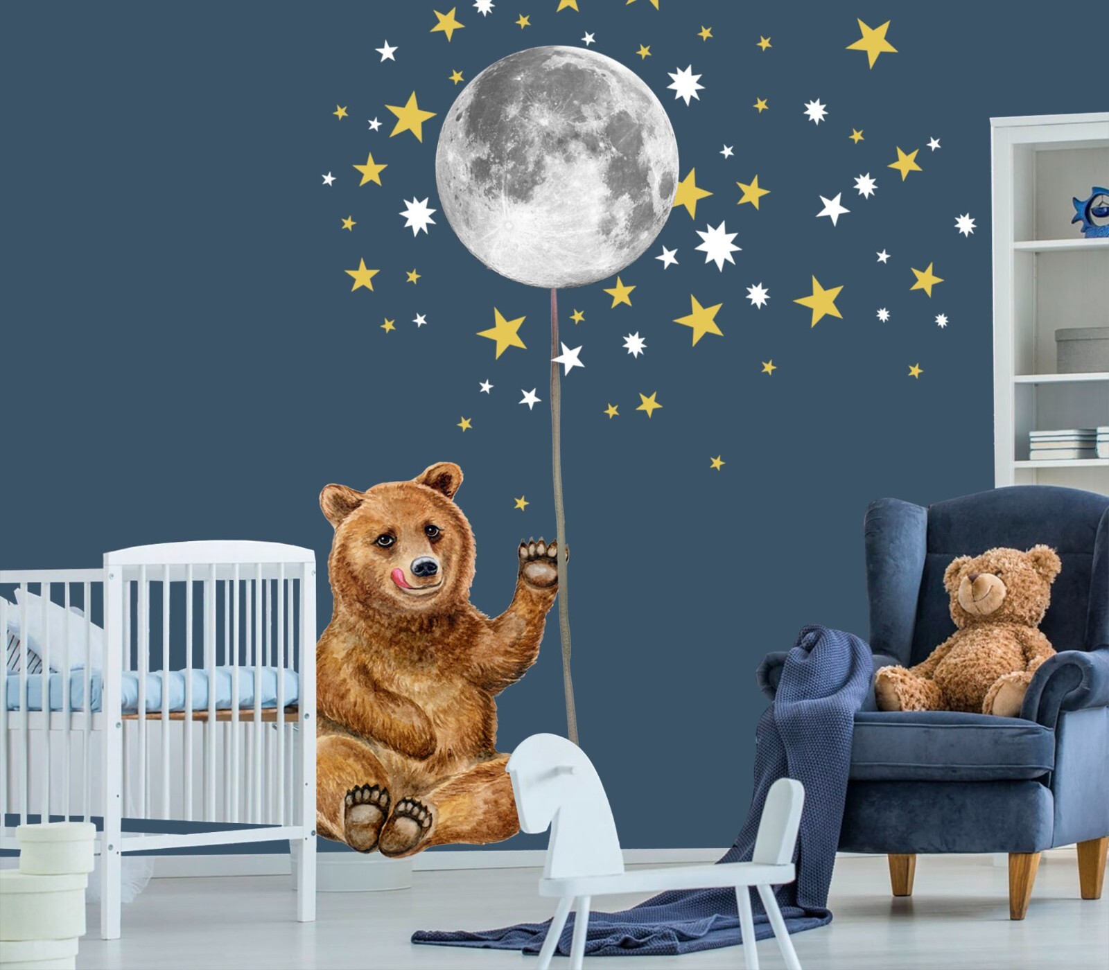 Forest Bear Moon and Stars Woodland Night sky Removable Wall Decal Sticker Decor