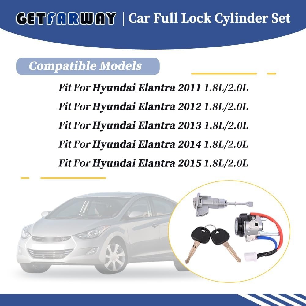 Hyundai Elantra Car Ignition Switch Door Lock Cylinder Set & 2 Keys 2011-2016