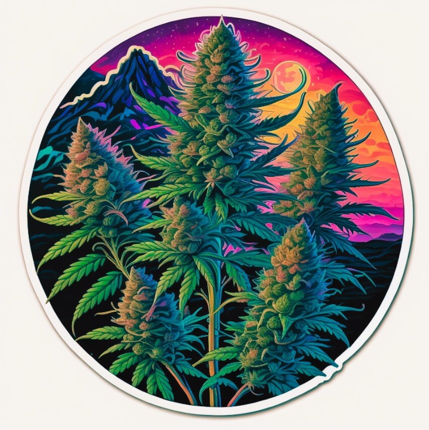 Cannabis Plants & Mountains Die Cut Waterproof Sticker