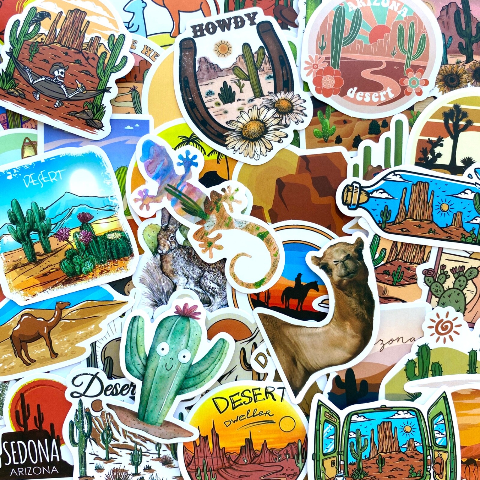 5-50 pcs Cactus Stickers, Retro Travel Arizona Canyon Camel Desert Vinyl Decals