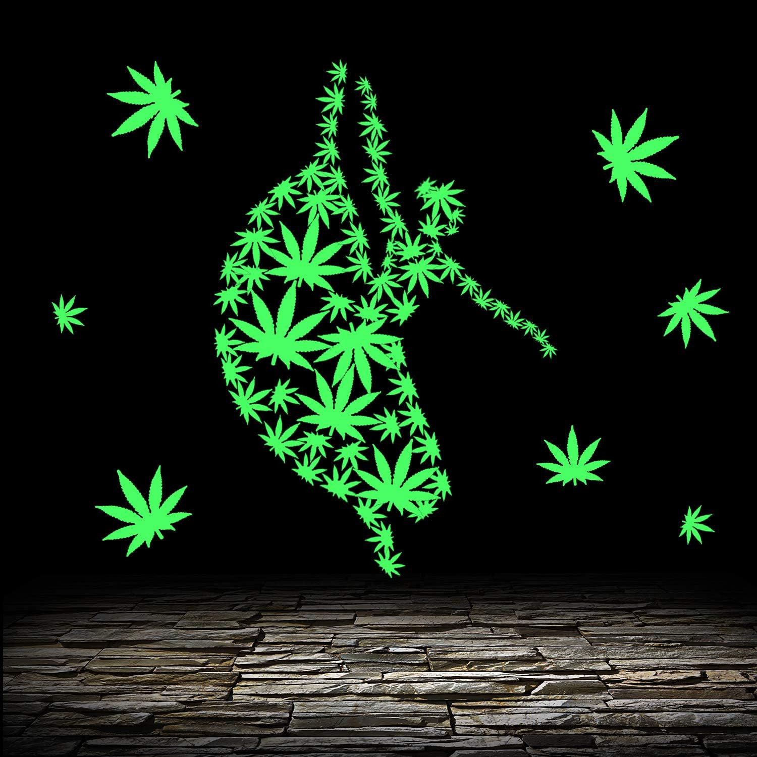 104 pcs Glow in The Dark Pot Leaf Stickers, Luminous Weed Decals for Home Decor
