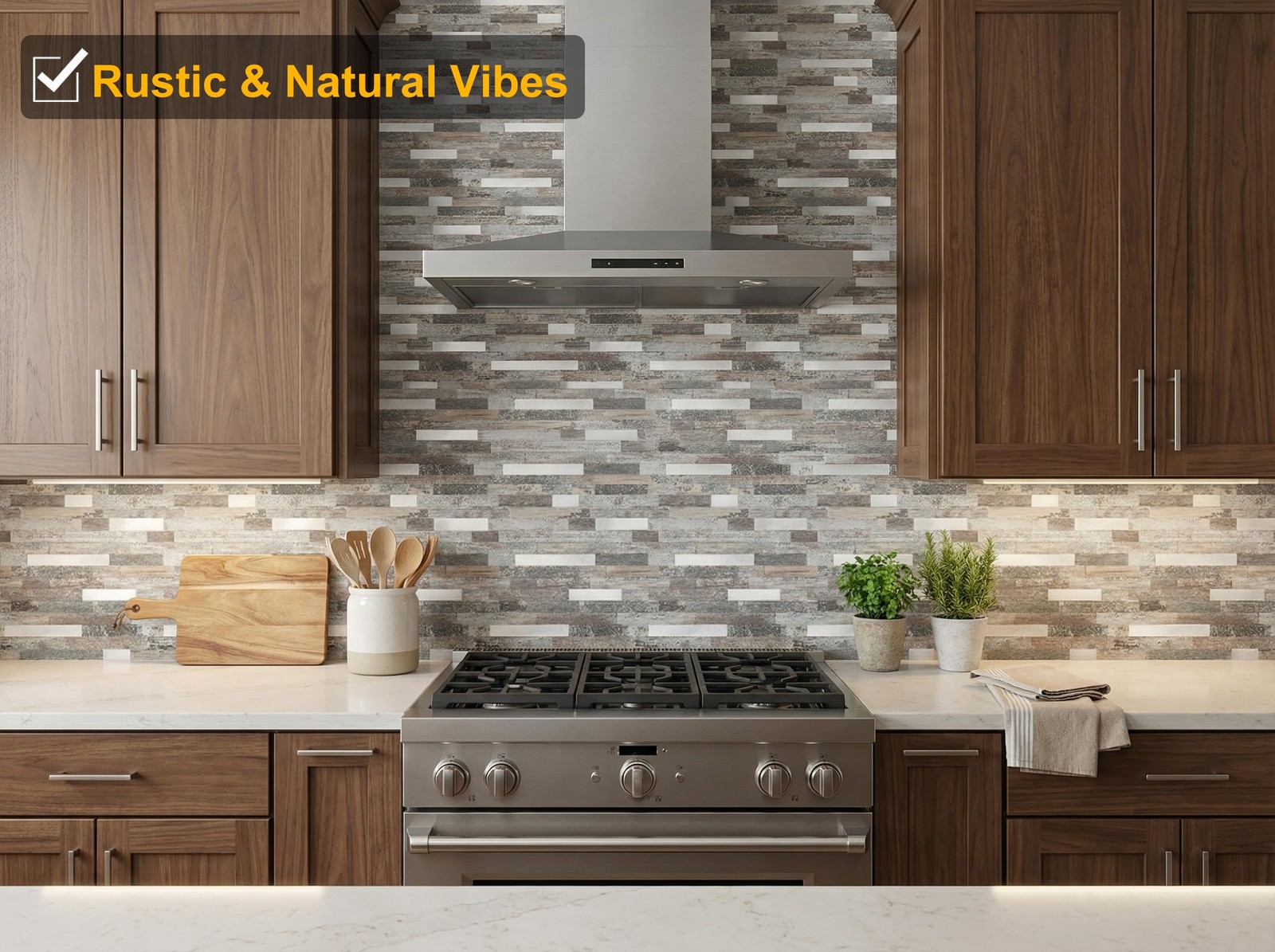 Yipscazo 2026 Upgrade Peel and Stick Wood Metal Tile Backsplash, Stick on Tiles