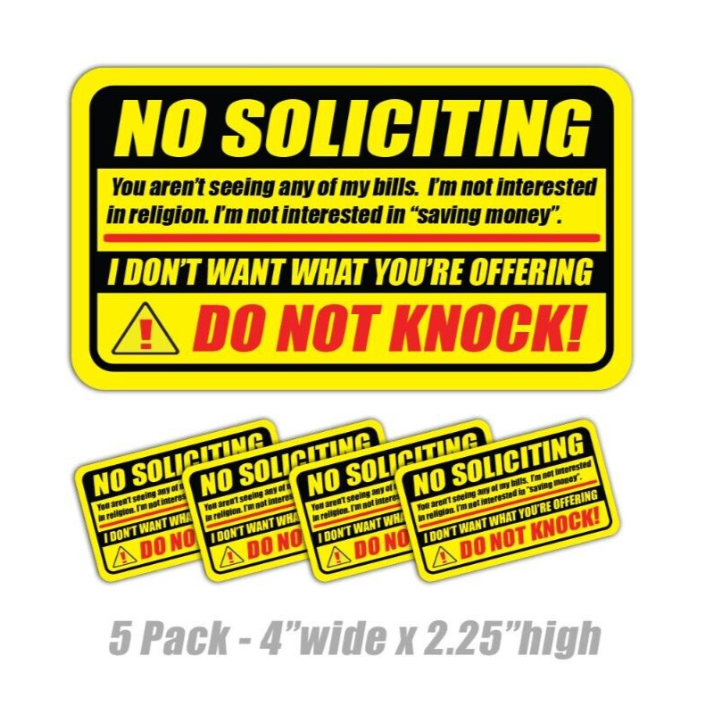 5x No Soliciting sticker window office store label decal business no knocking