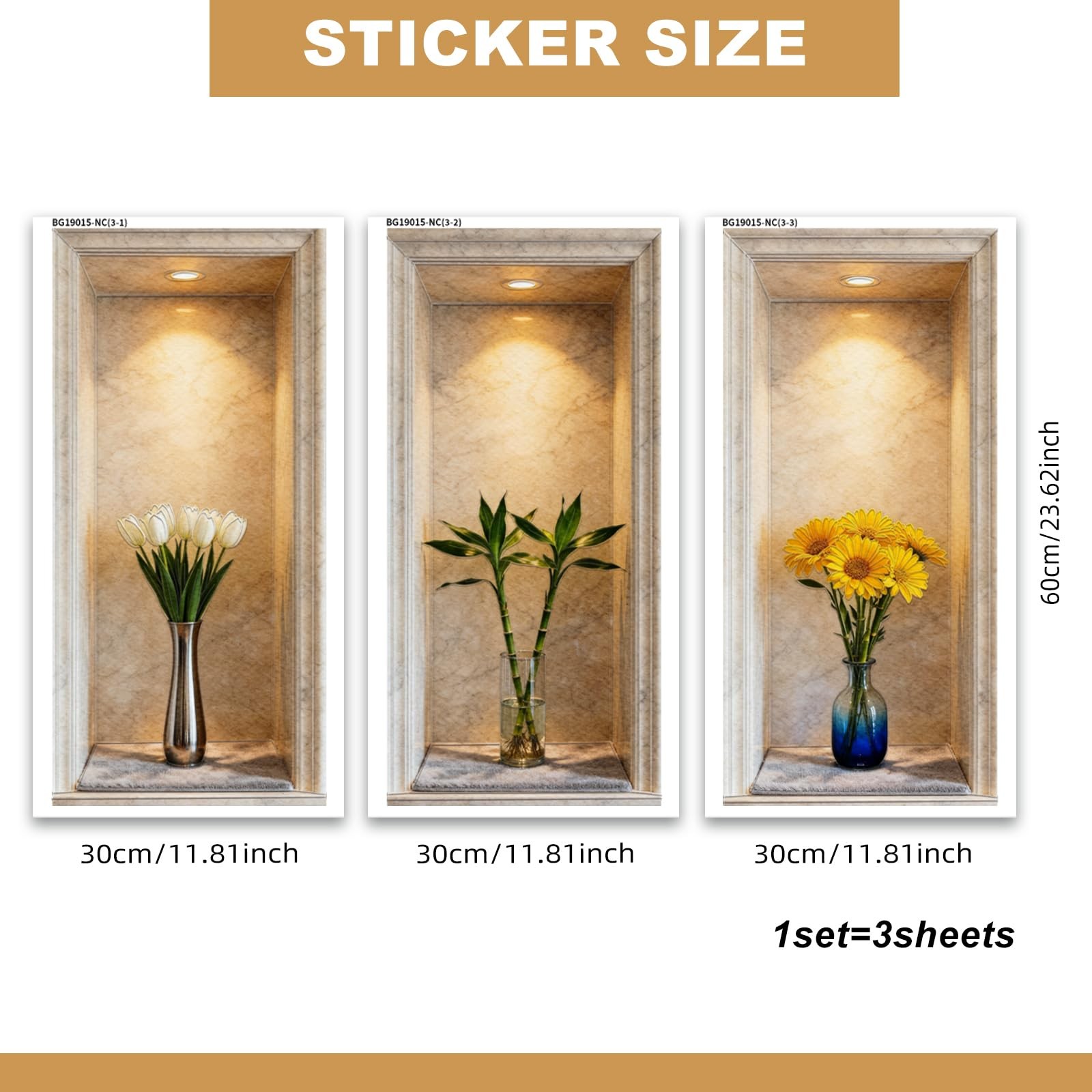 3 Sheets 3D Vase Wall Stickers, Vinyl Flower Plant Vase Wall Decals Peel and …