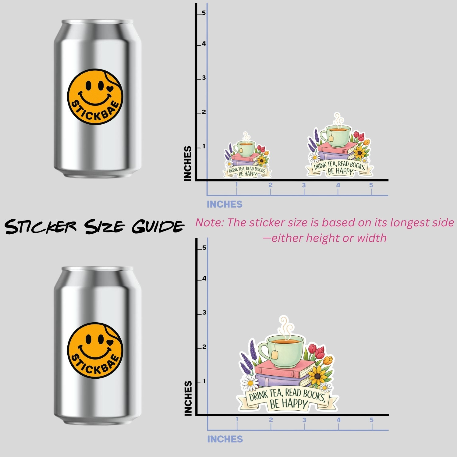 4PCS Drink Tea Read Books Be Happy Cozy Reading Vinyl Decal Stickers