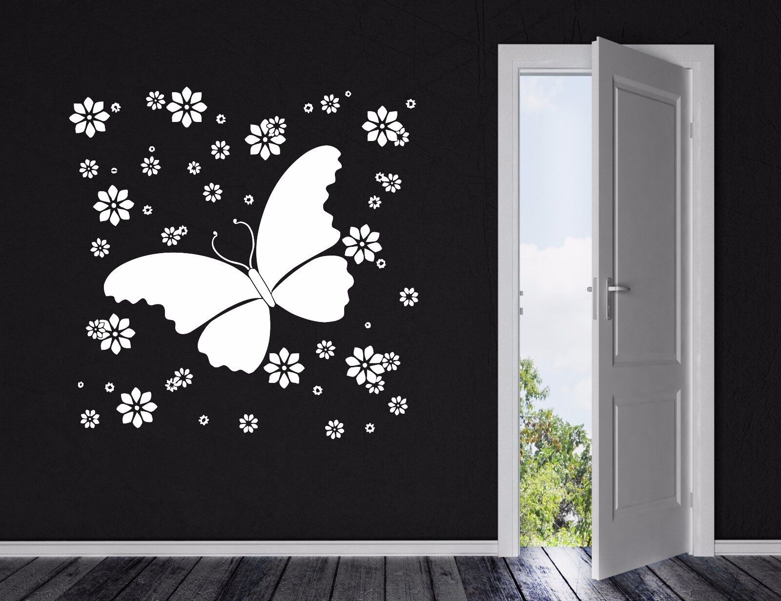 Vinyl Decal Beautiful Butterfly Flowers Patterns Wall Sticker (n597)