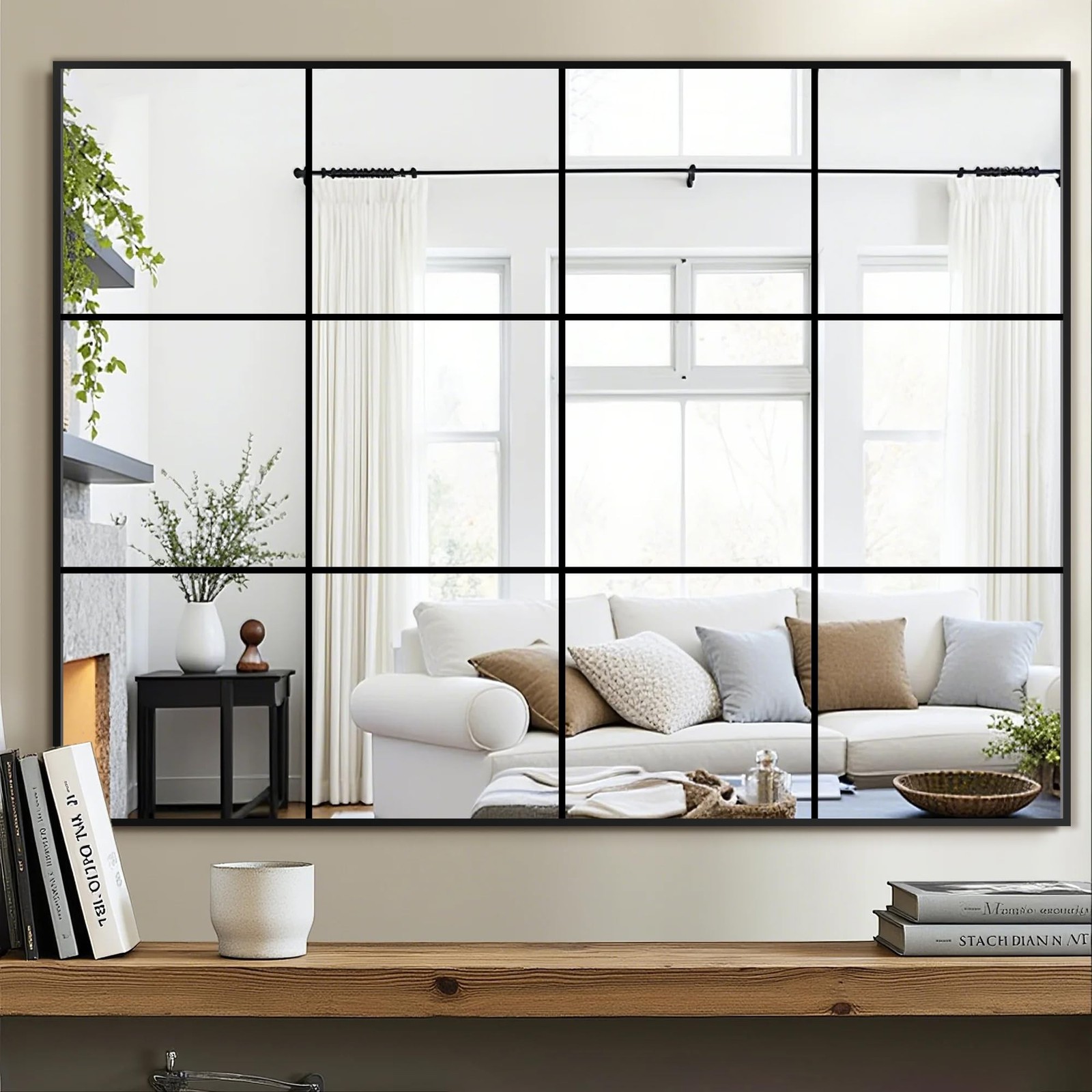 Delma Wall Mirror, 40"X30" Window Pane for Living Room Decor, Decorative Wall…