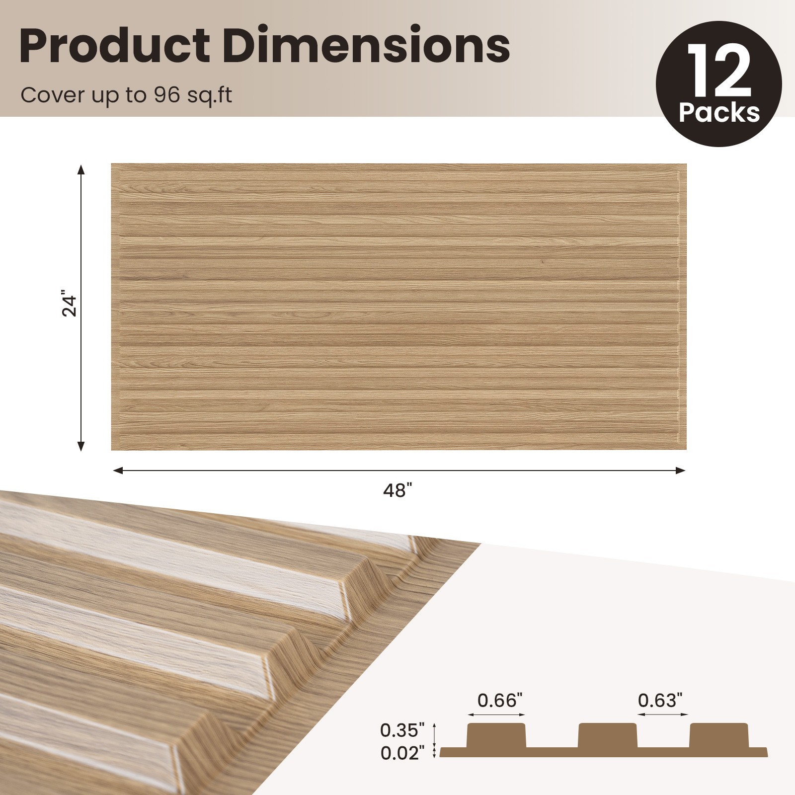12-Pack PVC Slat Wall Panels, 3D Fluted Panels for Interior Wall Decoration