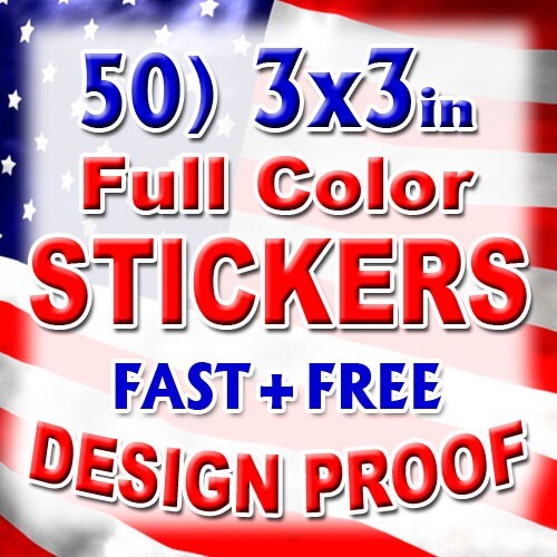50 3×3 Custom Printed Full Color Outdoor Vinyl Car Bumper Sticker Decal Die Cut