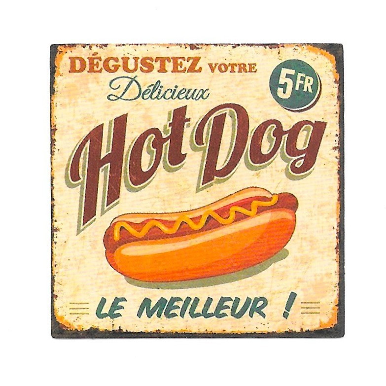 Delicious French Hot Dog 5 Francs Vintage Ad Sticker Paris Bistro Food