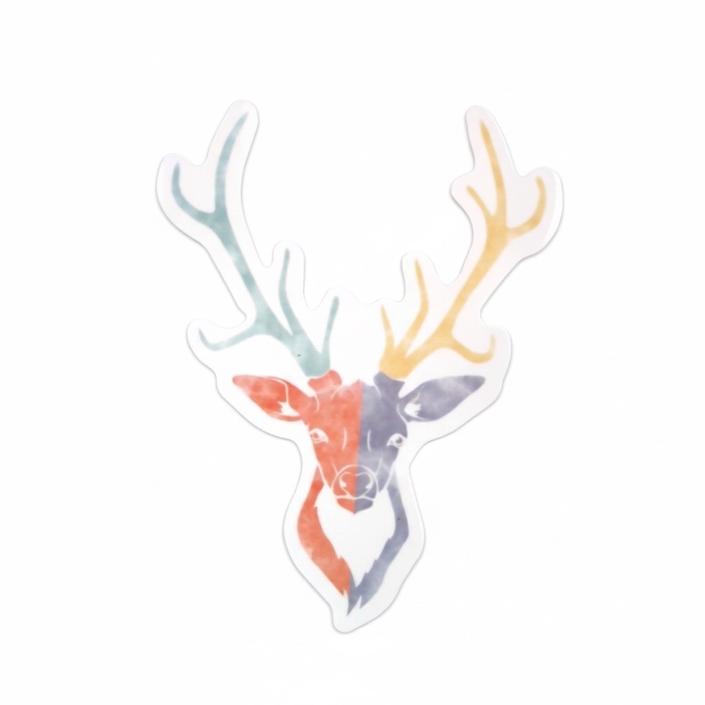 Abstract Deer Head Vinyl Sticker Watercolor Stag Antlers Nature Decal For Laptop