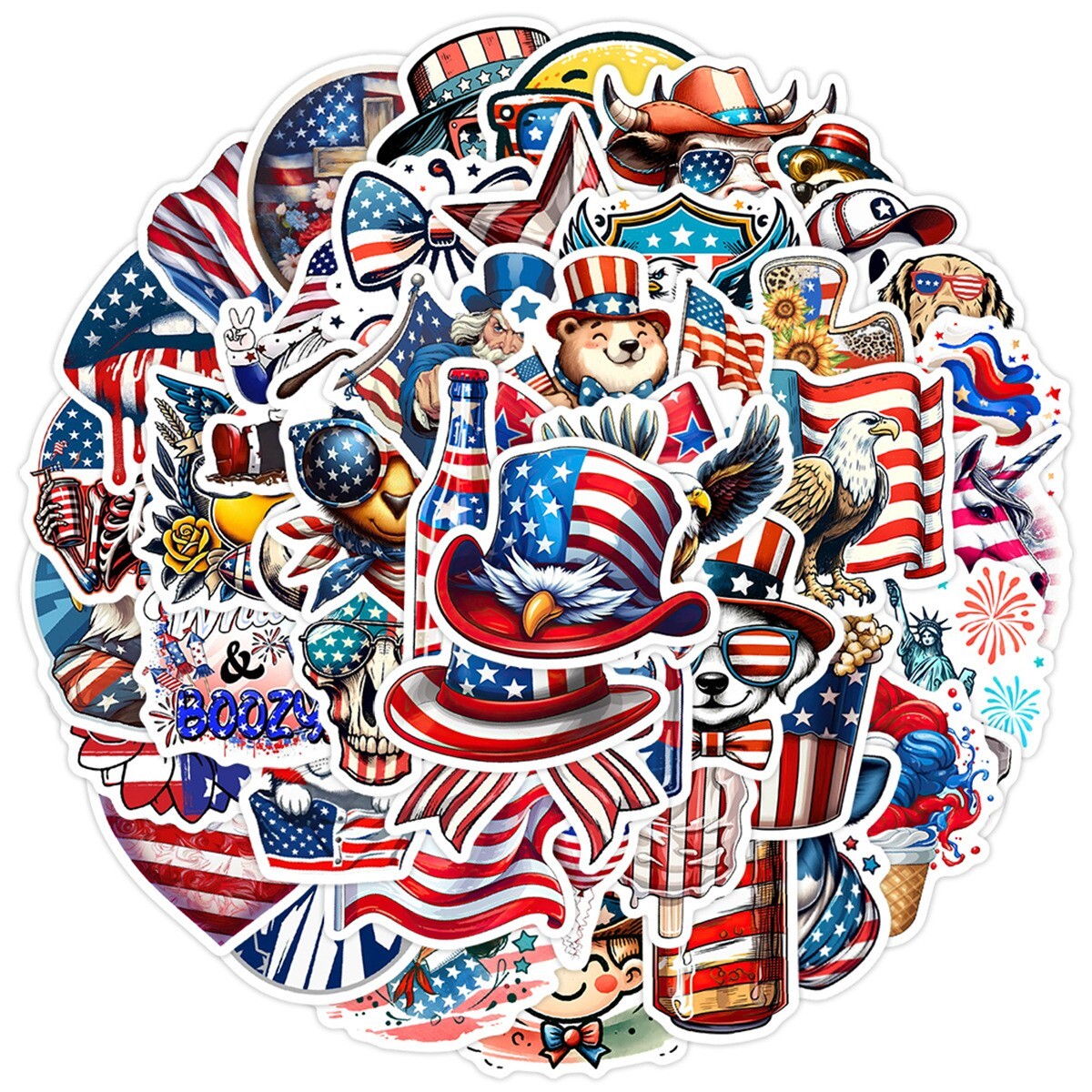 50pcs Waterproof Vinyl Stickers Independence Day 4th Of July Holiday Window Auto