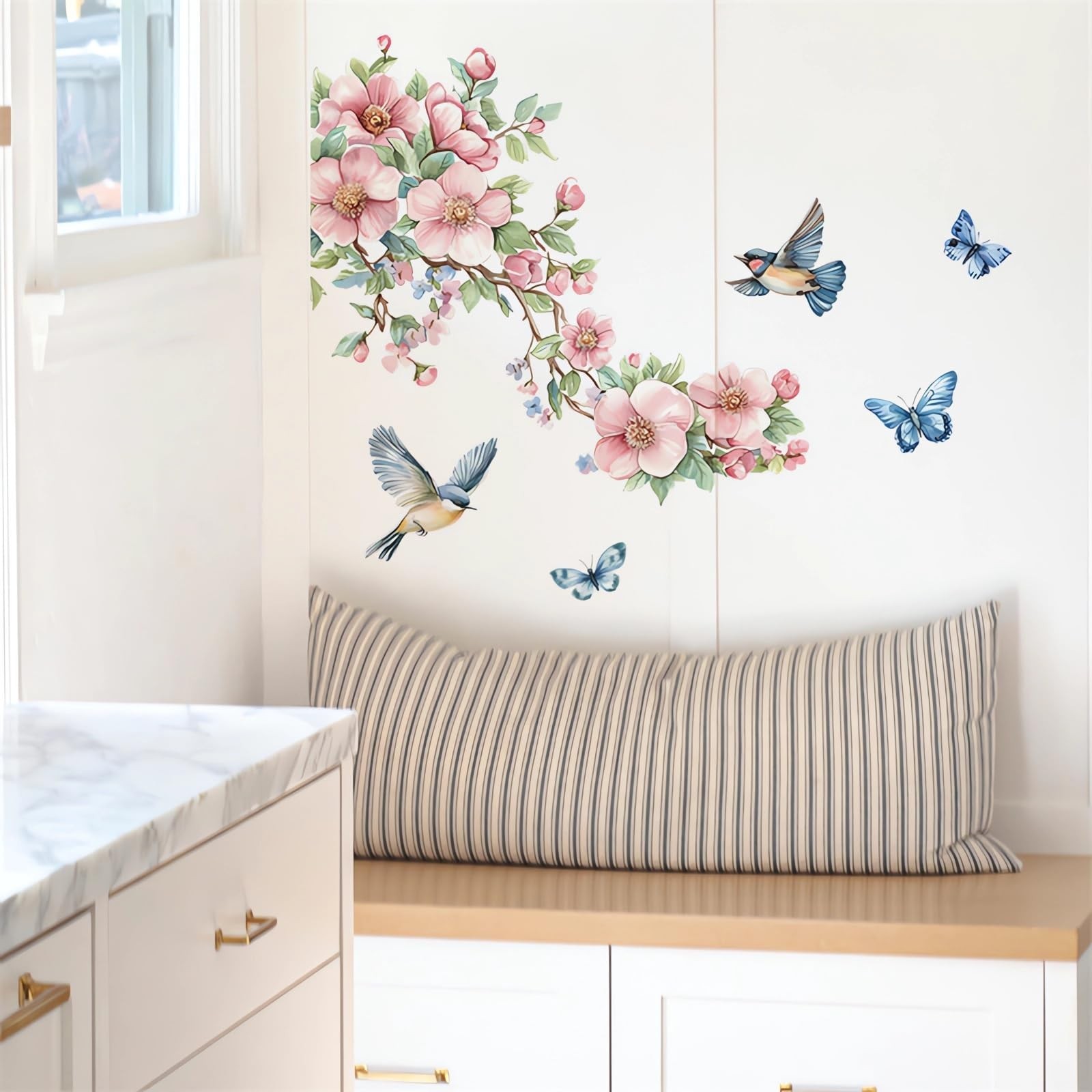 Peach Blossom Branch Birds Butterfly Wall Stickers, sacinora Floral Art Wall …