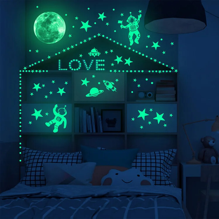 Luminous Astronaut Star Moon Wall Sticker Bedroom Kids Room Home Decoration