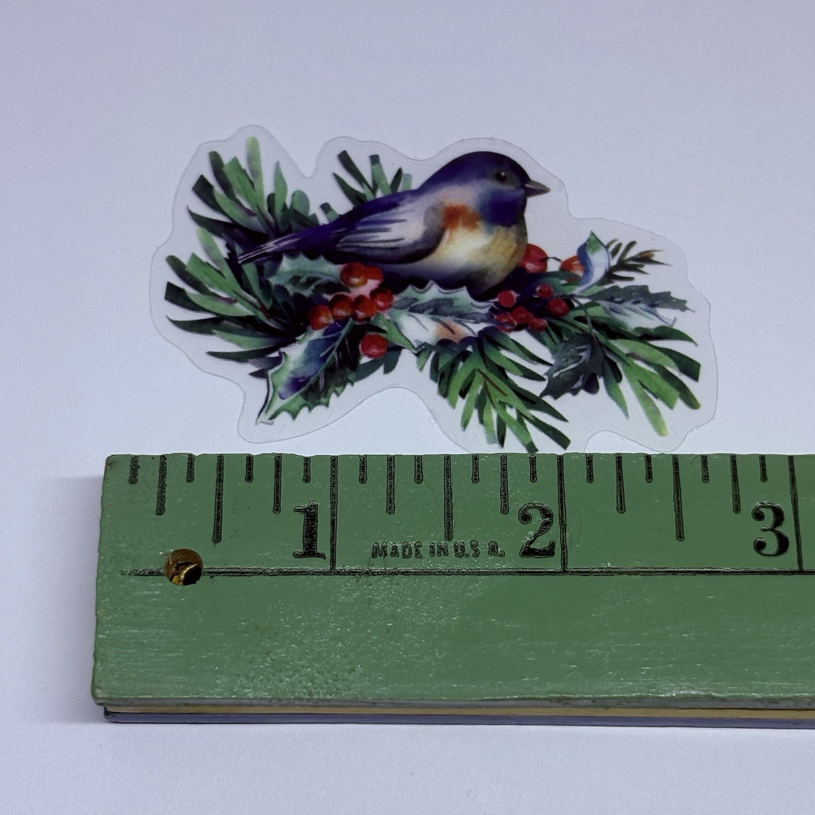 Blue Bird On Holly Branch Sticker Animal Art Transparent Journal Decal VinylTc6