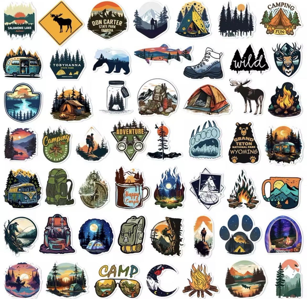 Camping Outdoors Style Stickers 50pc Camping Adventure Stickers FREE SHIPPING