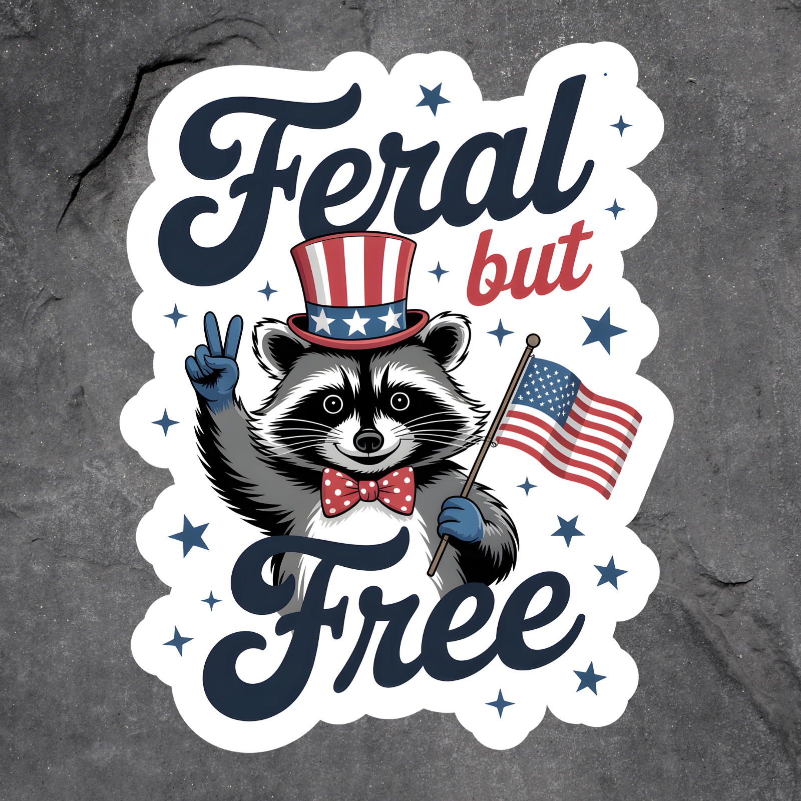Raccoon Sticker Vinyl Decal Feral But Free Patriotic Funny USA Humor