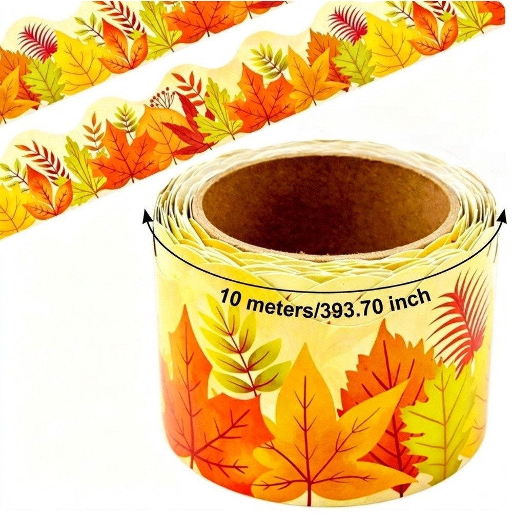 Yellow Paper Maple Leaf Stickers for Office Study Space Decoration 10 Meters