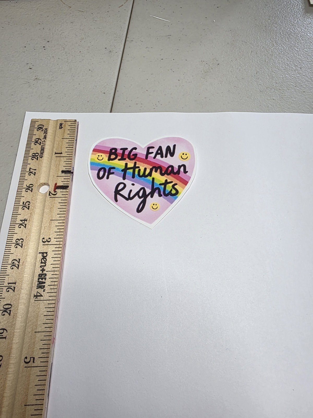 Big Fan of Human Rights Rainbow Heart Vinyl Sticker Decal Multicolor 3 in