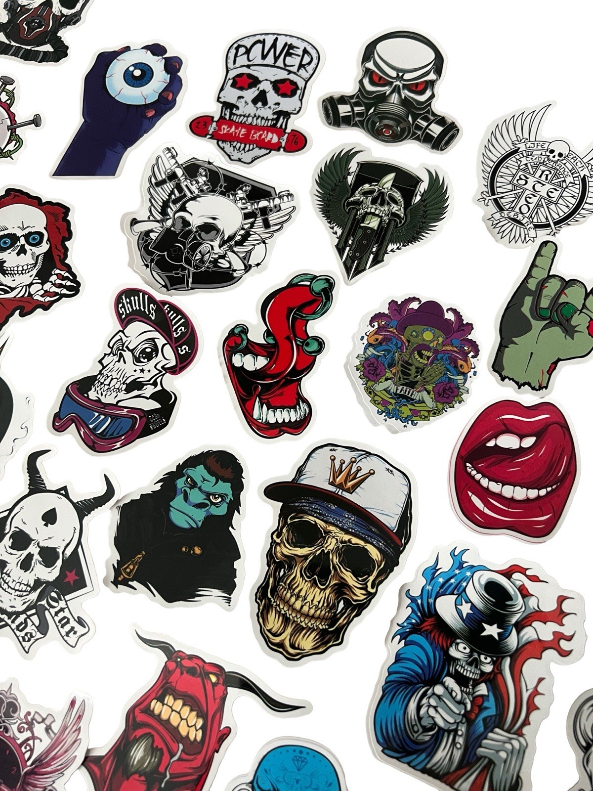 50pc Edgy Sticker Pack – Waterproof Vinyl – Skull Zombie Rock Streetwear Art