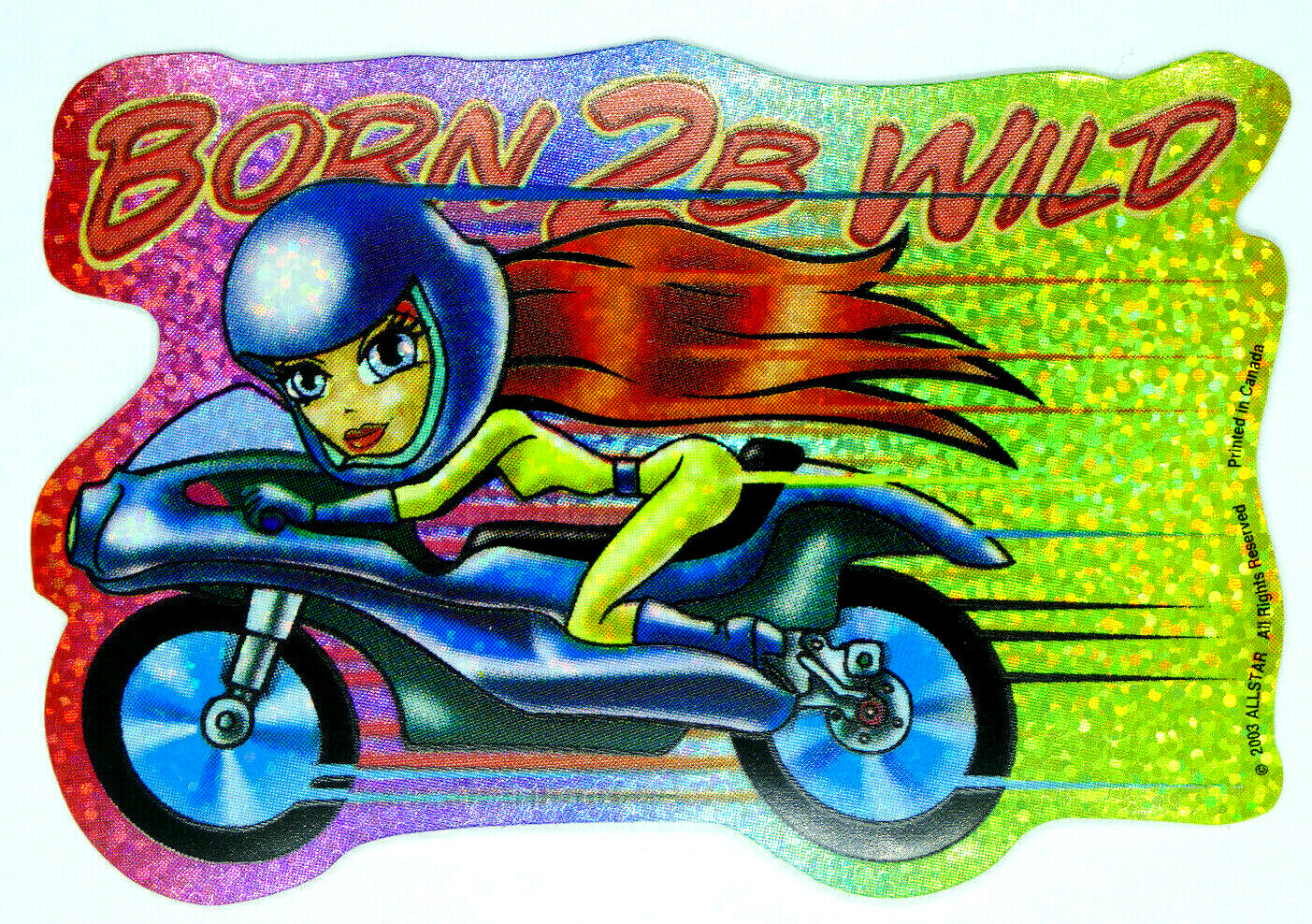 Motorcycle Girl Holo Prism Vending Sticker Decal Vintage 2003
