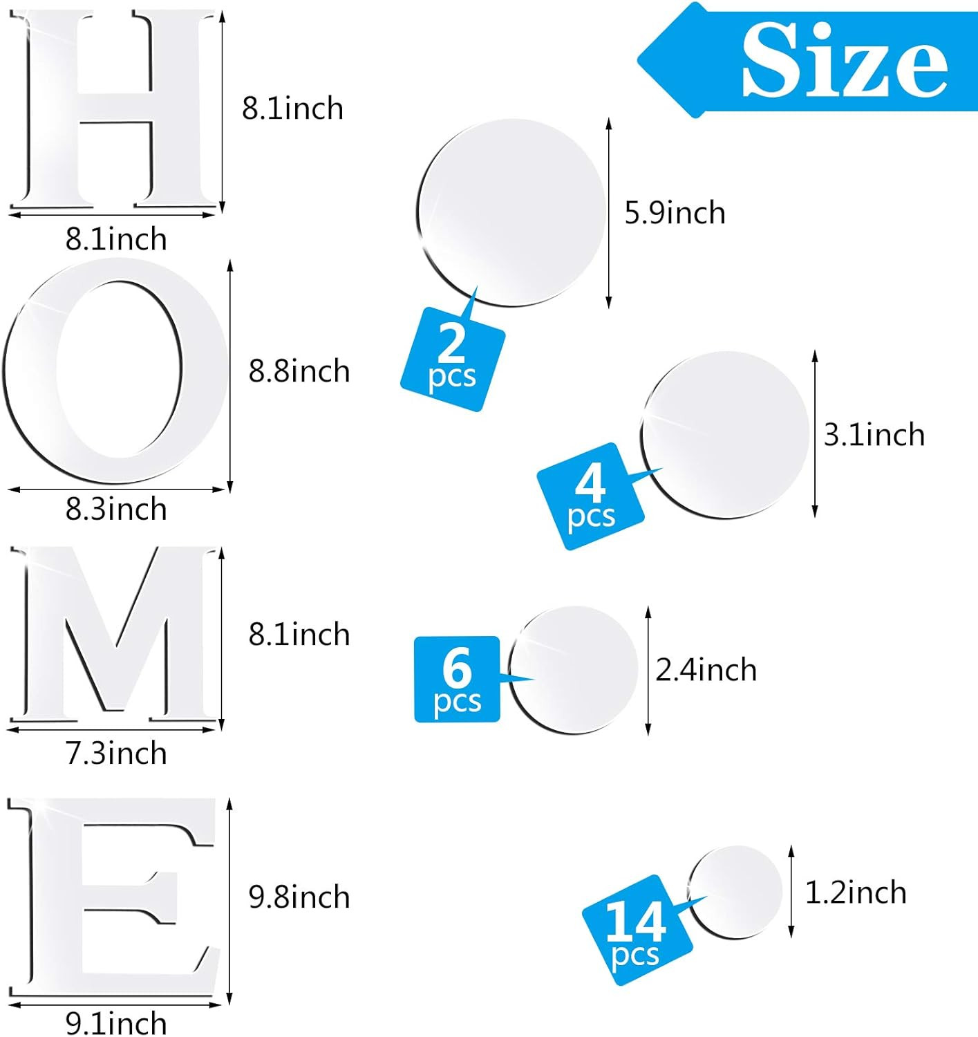 30 Pcs Living Room Wall Decor Home Mirror Stickers Letter Signs Silver
