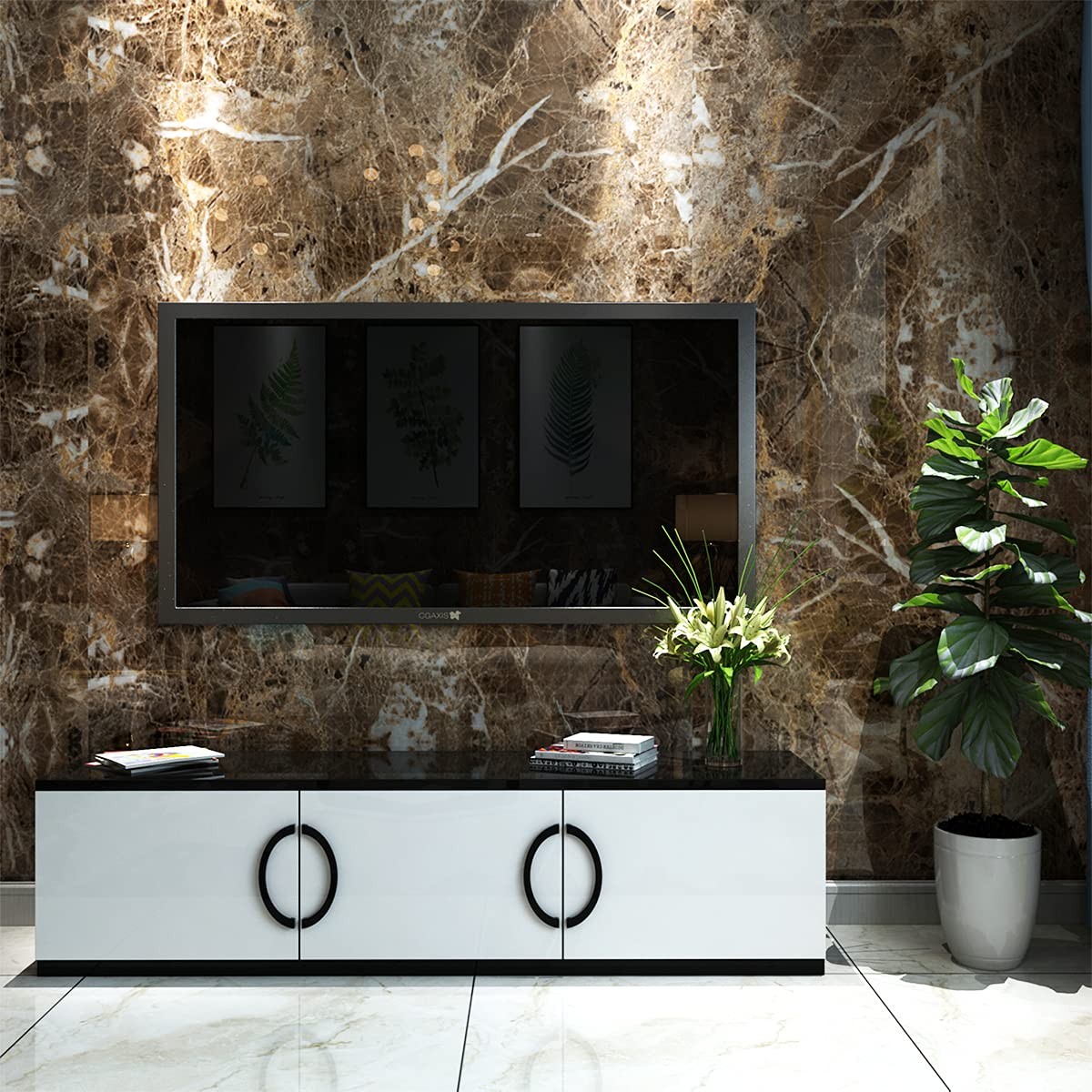 48x197inch Extra Wide Glossy Brown Marble Wallpaper Peel Stick Matte Thick Wa…