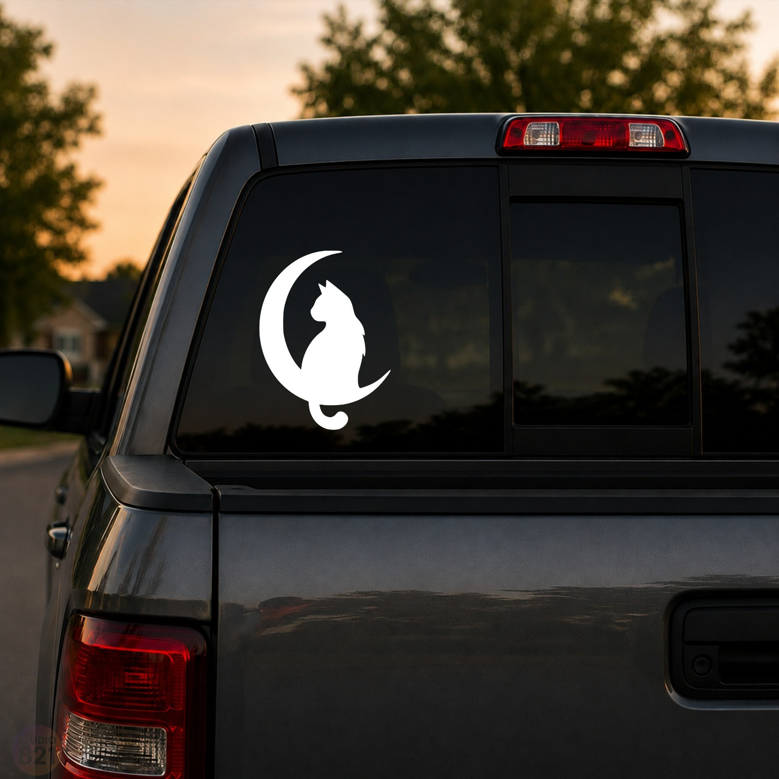 Fluffy Crescent Moon Cat | Mystical Celestial Decal for Car, Laptop, or Tumbler