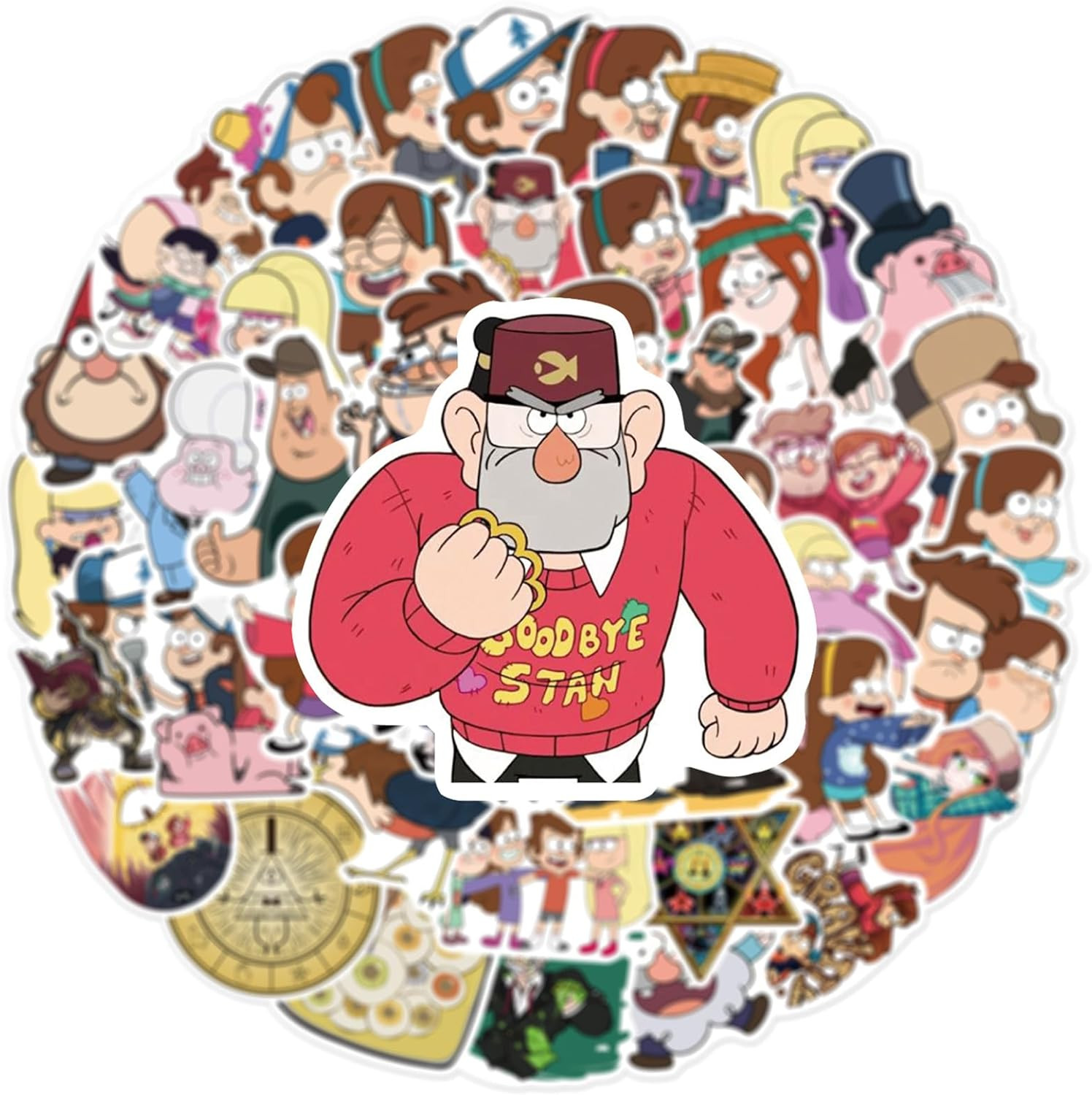 50pcs Cartoon Gravity Falls Stickers for Kids, Vinyl Waterproof Decal for Water