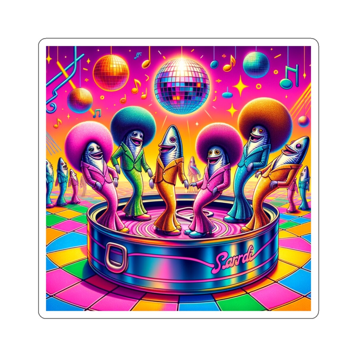 Sticker Sardine Disco Party Bright Colors Retro 2×2 3×3 4×4 6×6