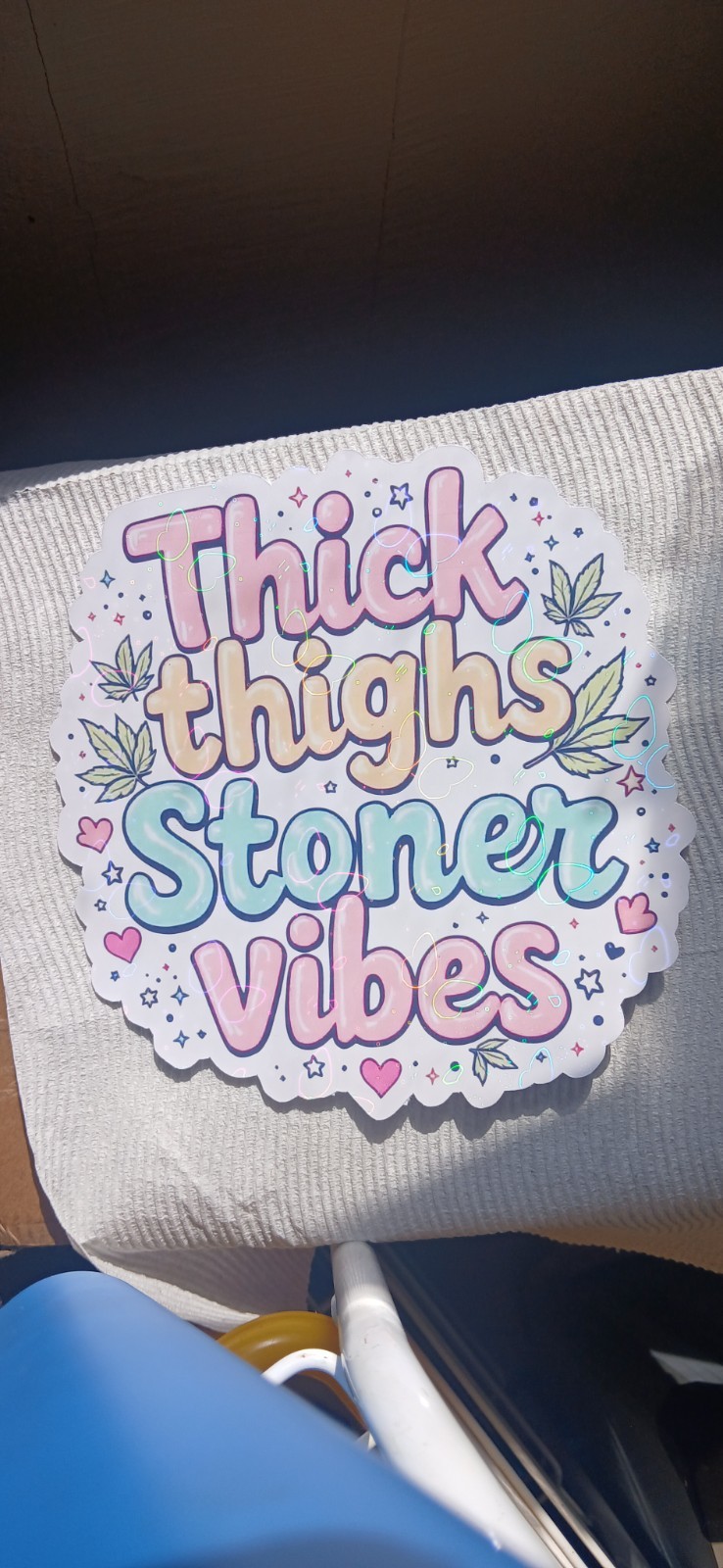 Holographic Marijuana-Themed Vinyl Sticker Waterproof, Trippy 420 Stoner Decal