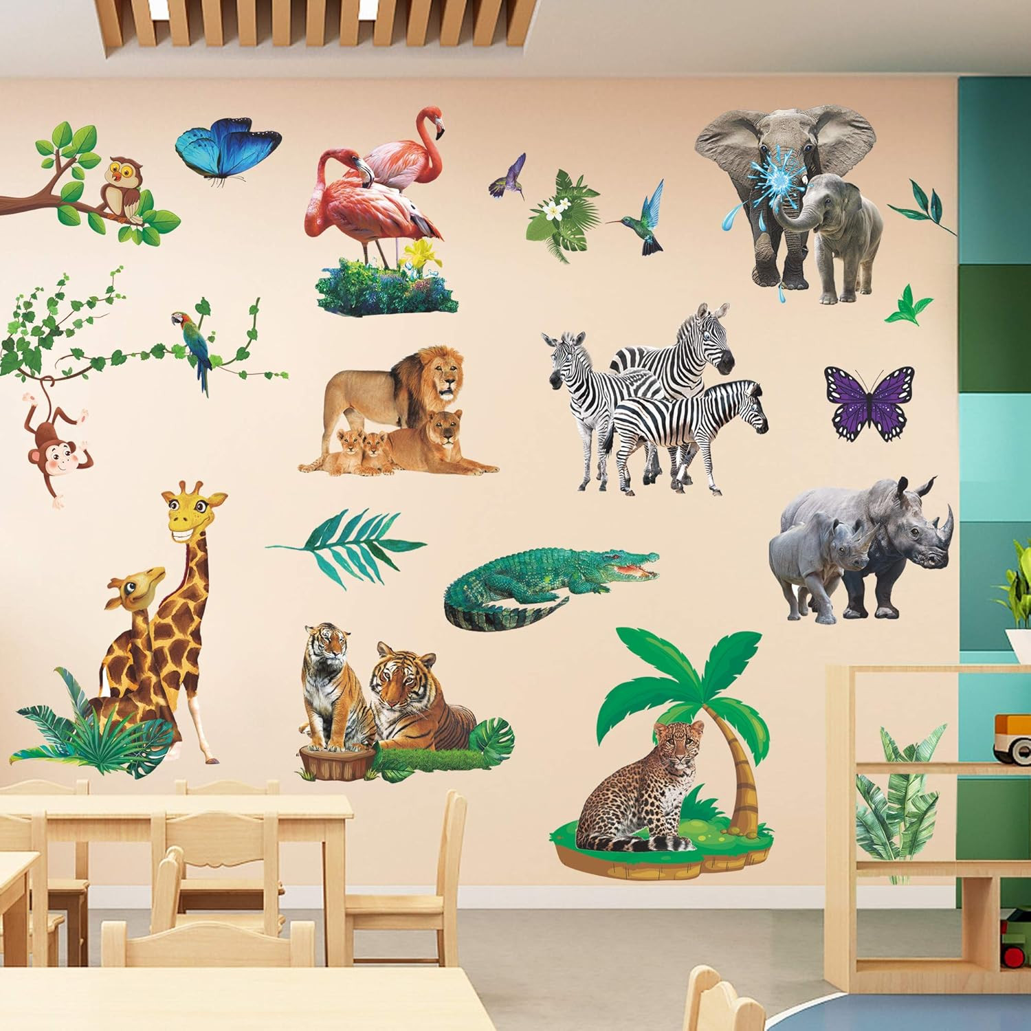 Lifelike Jungle Animal Wall Decals Safari Wild Animal Wall Stickers Removable Li