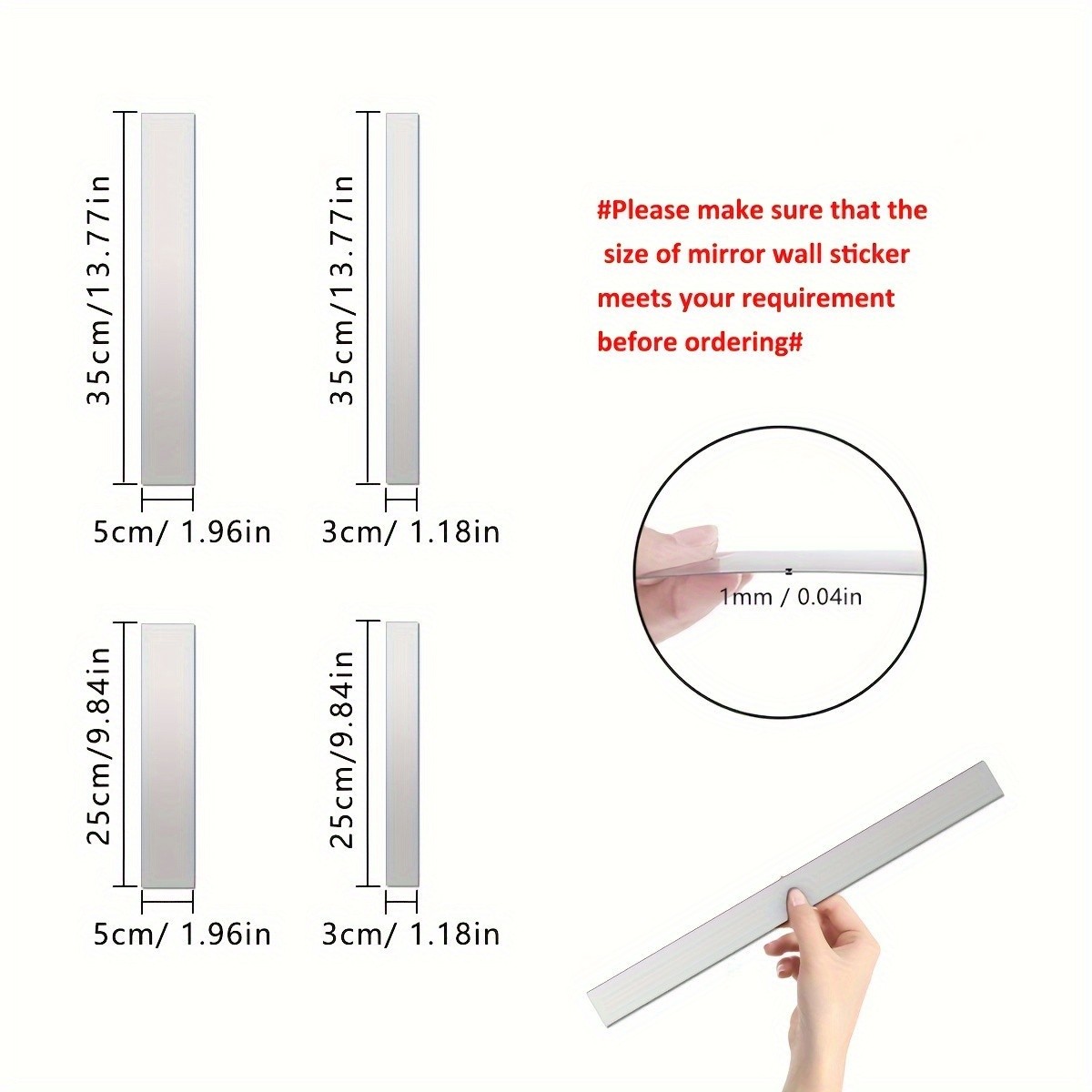 10 Pack Long Strip Mirror Decal DIY Minimalist Hallway Modern Wall Art