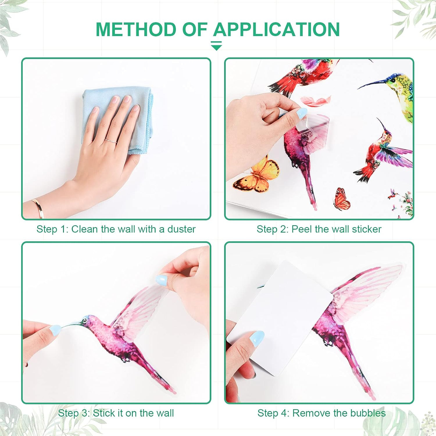 3 Sheets Hummingbirds Wall Stickers Murals Peel Decals Birds Tree Flower Butterf