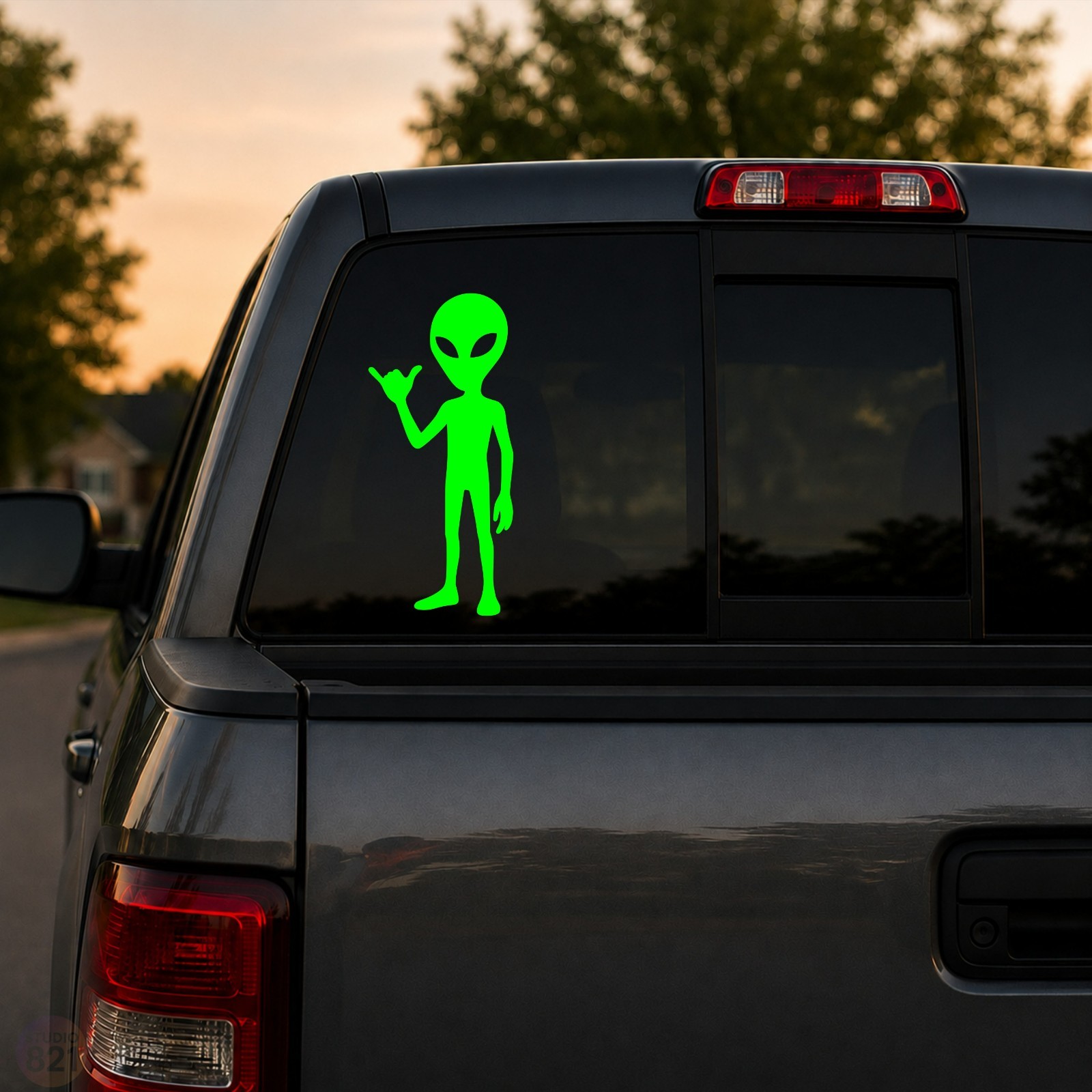 Alien Head Shaka Sign Decal | UFO Area 51 Sticker | Car Truck Window Vinyl | Fun