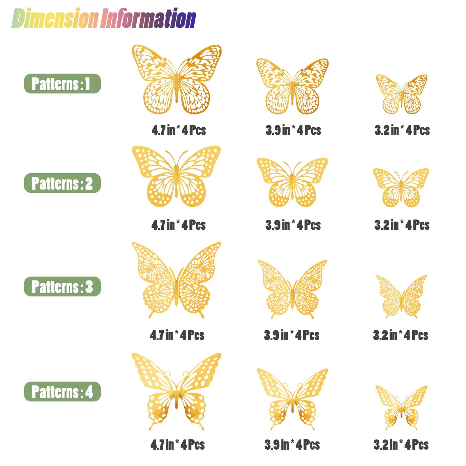 3D Butterfly Wall Decor – 48 Pcs, 4 Styles, 3 Sizes, Gold Butterfly Decoratio…